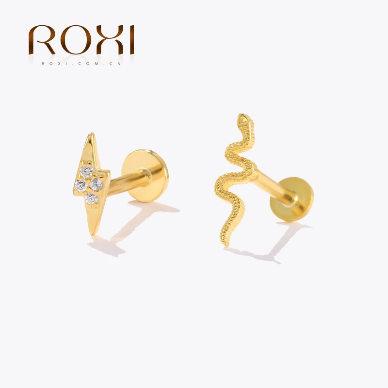 

ROXI 925 Sterling Silver Threaded Labret Stud Earrings for Women Kraakbeen Piercing Earrings Jewelry Ins Cartilage Pendientes