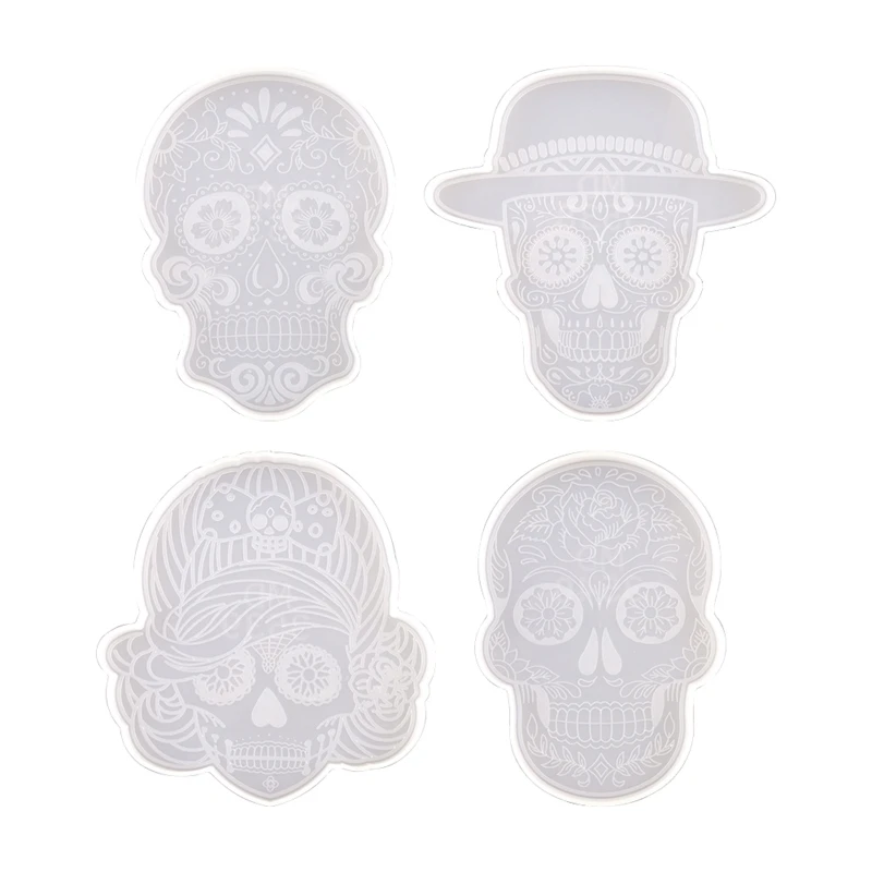 

4 Pcs Skull Epoxy Resin Mold Cup Mat Mug Pad Silicone Mould DIY Crafts Home Decorations Casting Tools