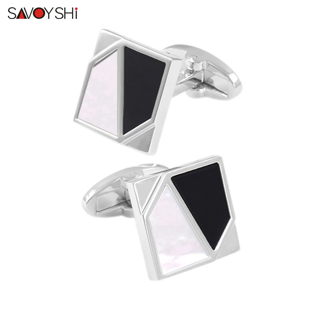 

SAVOYSHI Classic Business Style Cufflinks For Mens Square Shell Cuff Links Father Husband Gift Free Engraved Name