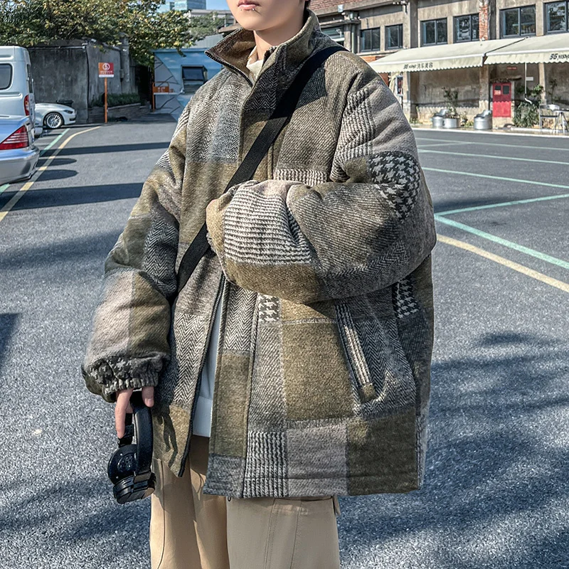 Winter Jacket Men Warm Fashion Retro Thick Plaid Jacket Men Streetwear Korean Loose Thicken Short Coat Mens Clothes S-3XL