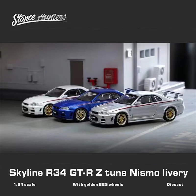 

Stance Hunters 1:64 Model Car Skyline GT-R R34 Z-Tune BBS LM Wheel Nismo Edition -White/Blue/Silver Limited 599 PCS