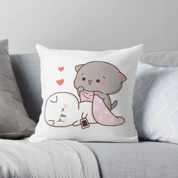 

Peach And Goma Mochi Cat Drooling Printing Throw Pillow Cover Office Case Fashion Anime Car Waist Home Soft Pillows not include