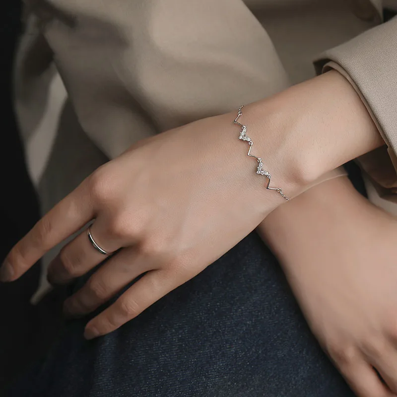 Настоящее серебро 925 циркон волна V-образный браслет для женщин свадебные