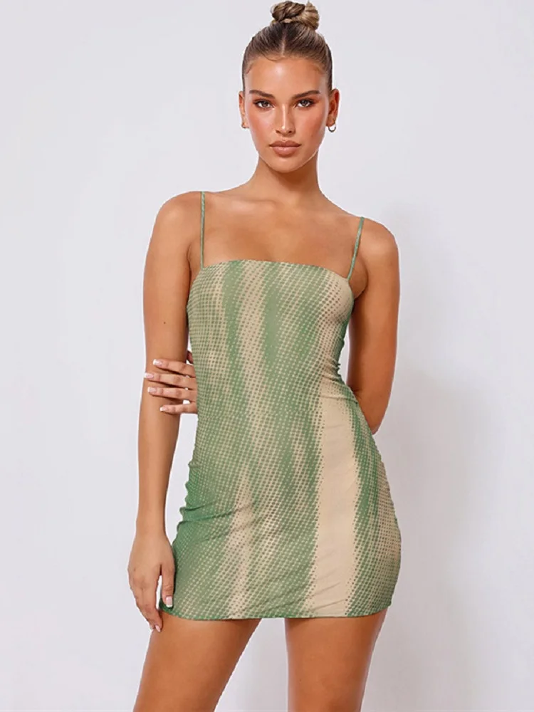 

Trendeez Sexy & Club striped square-neck spaghetti-strap open-back psychedelic-print mini dress