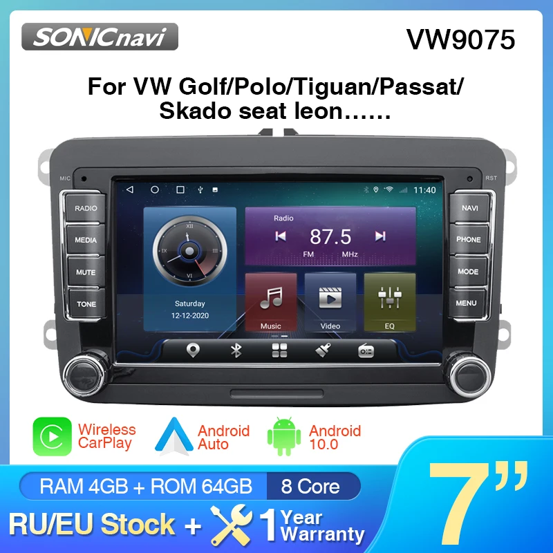 

2 Din Car Radio 7 Inch Autoradio Android 10.0 Car Stereo Bluetooth GPS Navigation Multimedia Player For VW Volkswagen Skoda Seat