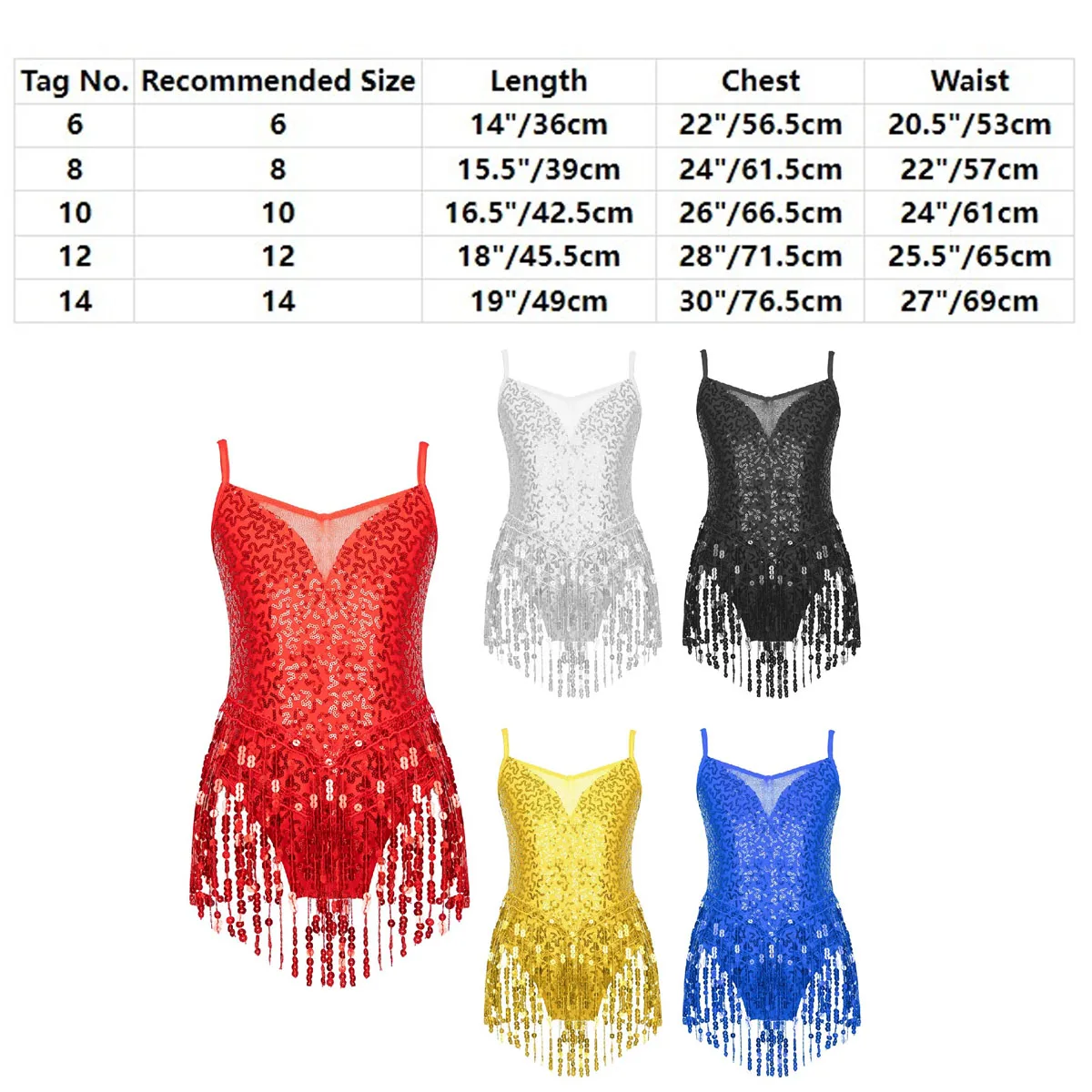 Kids Girls Sequins Tassel Ballet Dance Dress Hollow Back Long Sleeve Gymnastics Leotard Latin Jazz Dancing Performance Costume