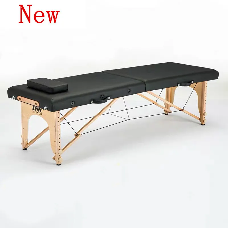 

Two-Fold Portable Home Salon Furniture Leather Beech Wood Tattoo SPA Nail Patio Facial Beauty Massage Bed Table With Pillow