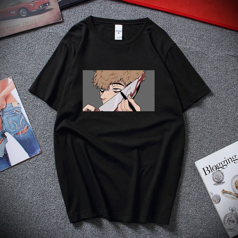 

Винтажная Мужская футболка Killing Stalking в стиле Харадзюку, тенниска с аниме принтом, майка с коротким рукавом, Японская уличная одежда, с круглы...