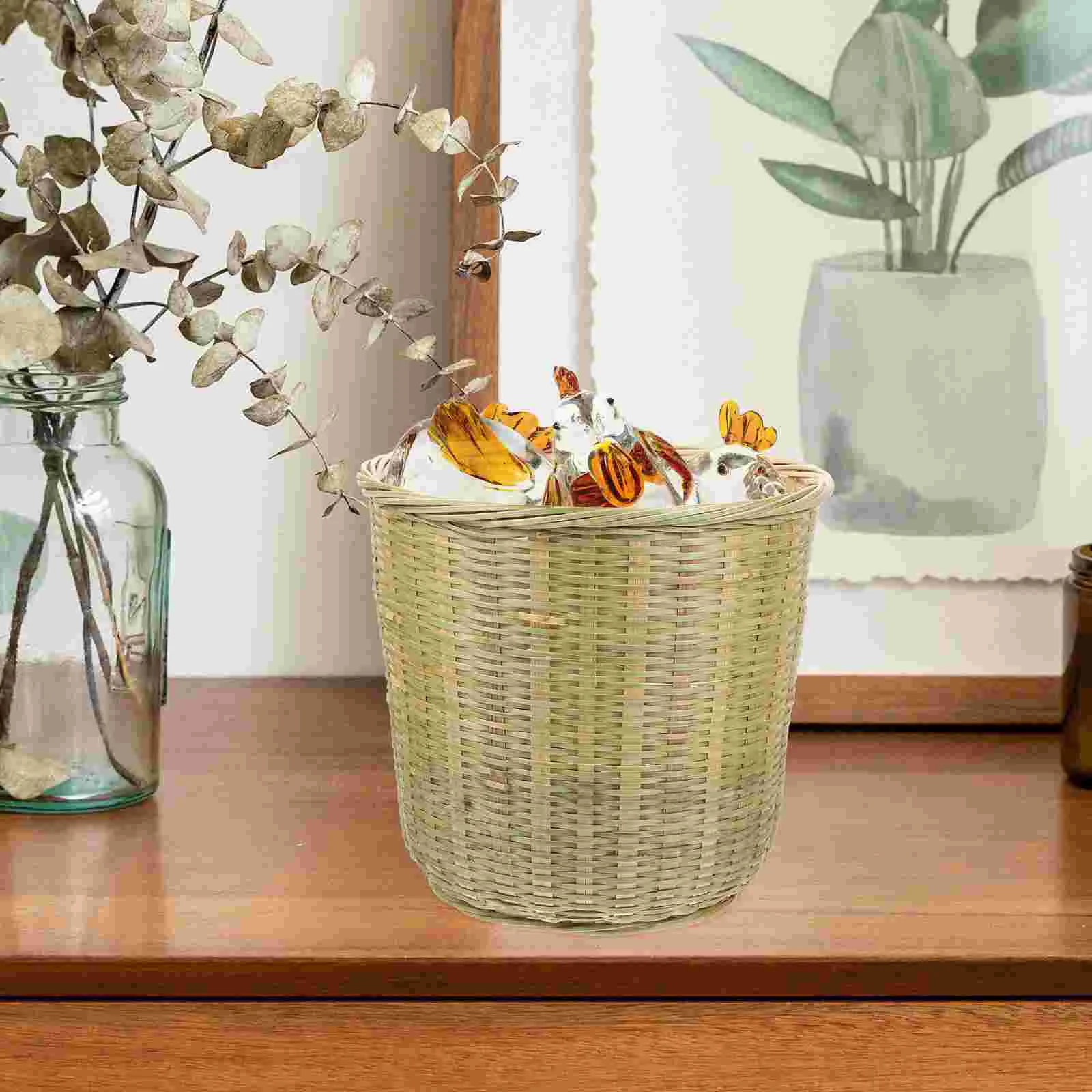 

Basket Storage Baskets Woven Waste Seagrass Wicker Rattan Trash Can Organizer Toy Sundries Round Bin Laundry Planter Bamboo Bins