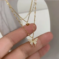 shiny heart pendant sterling silver necklace exquisite butterfly double layer clavicle chain fishbone jewelry for women gift