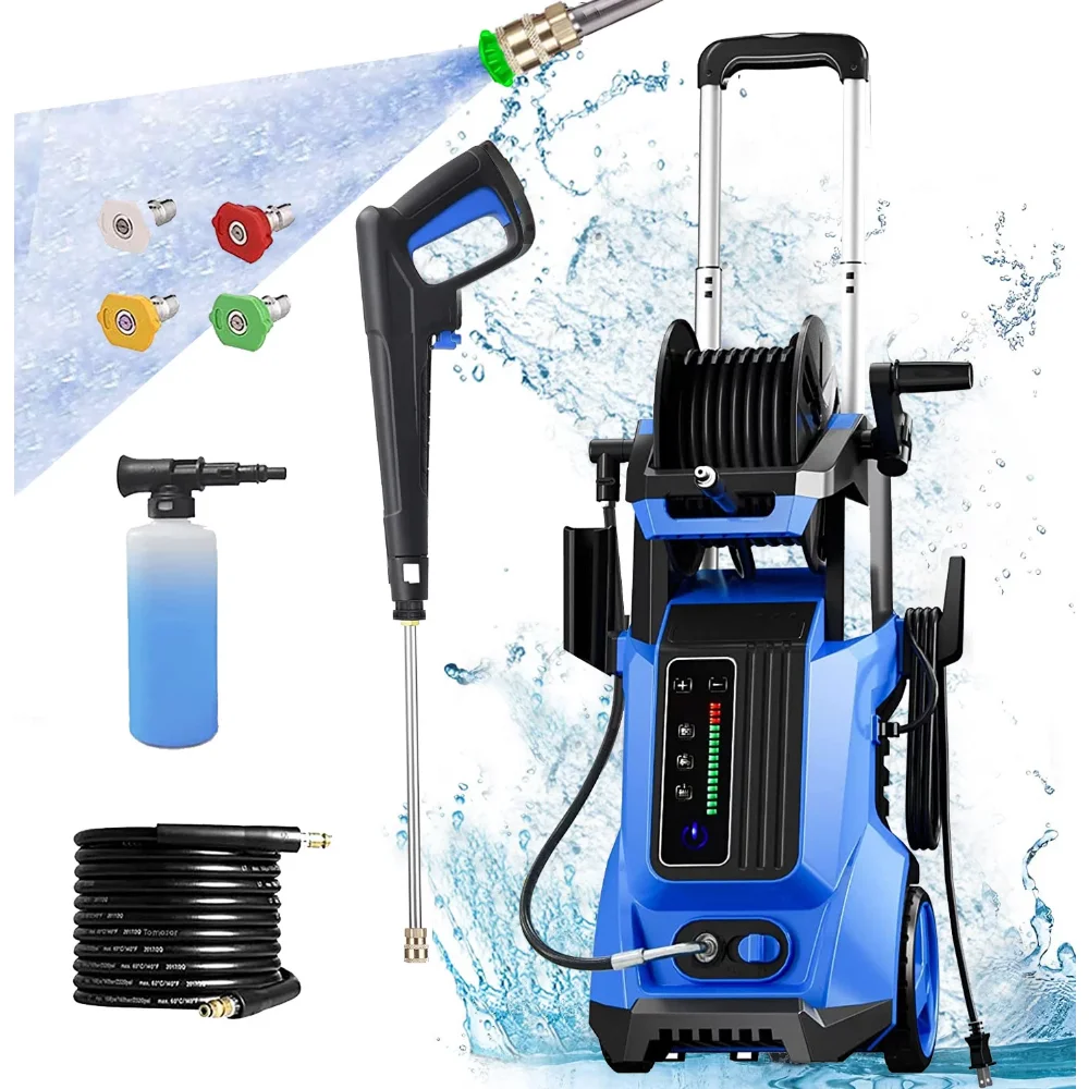 

1800W 3500PSI Electric Pressure Washer Cleaner with Hose Reel, Blue