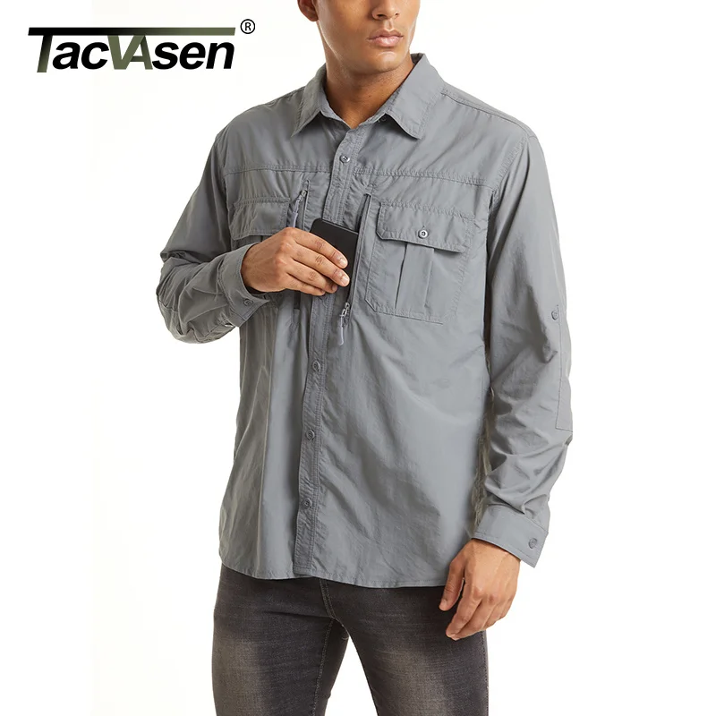 

TACVASEN Summer Tactical Shirts Men's Mesh Breathable Long Sleeve Multi-Pockets Work Cargo Shirts Quick Dry Military Army Shirts