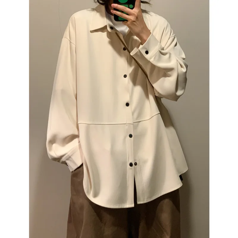 Autumn Apricot/Black Long Sleeve Shirts Men Fashion Society Mens Dress Shirts Korean Loose Oversized Casual Shirts Men M-2XL