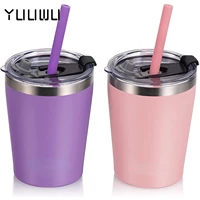 kids toddler cup 8 oz stainless steel water bottle tumbler with leak proof lid silicone straw bpa free baby drinking cup
