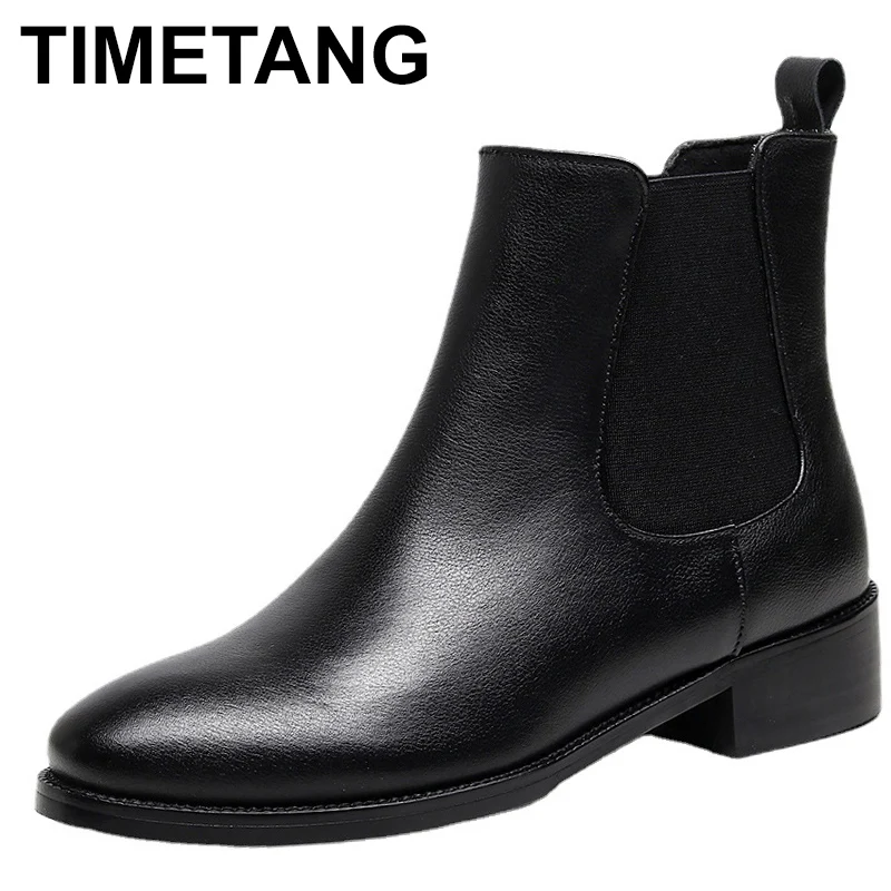 

2023 Chelsea Boots Women Genuine Calfskin Leather Plus Size Autumn Winter Fashion Brand Ankle Shoes Handmade 03025