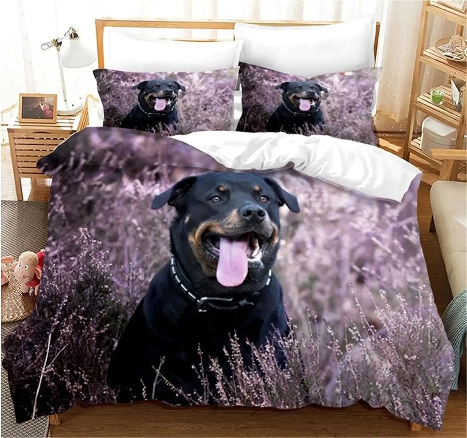 Rottweiler Duvet Cover Twin Black Bedding Set Animal Theme For Dog Lover Polyester Double Queen King Quilt