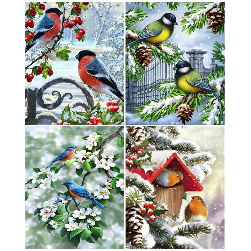 

CHENISTORY Full Drill Diamond Embroidery Birds Animal 5d Diamond Rhinestones Paintings Cartoon Mosaic Winter Landscape Decoratio