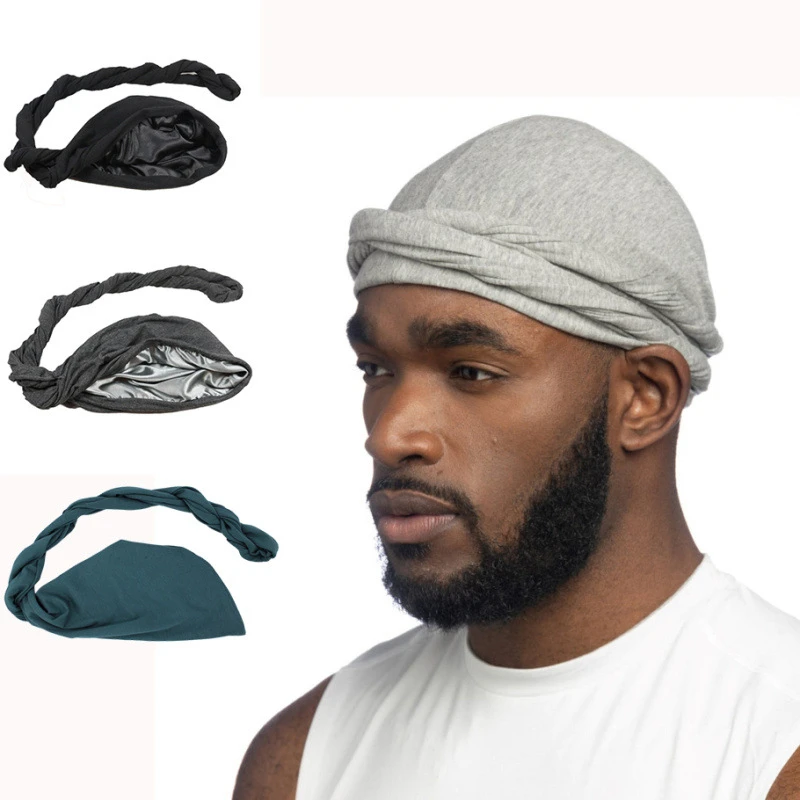 

Nation Elastic Men's Turban Hat Satin Lining Stretchy Men Bandana Indian Cap Fashion Male Hip Hop Caps Headband Biker Headwrap
