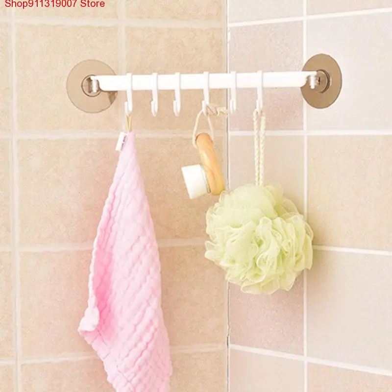 

Kitchen Cabinet Wall Cabinet Hook Bathroom Storage Strong Sticky 6 Hooks Up Wall Rails Towel Shelf Rack Kitchen accessories