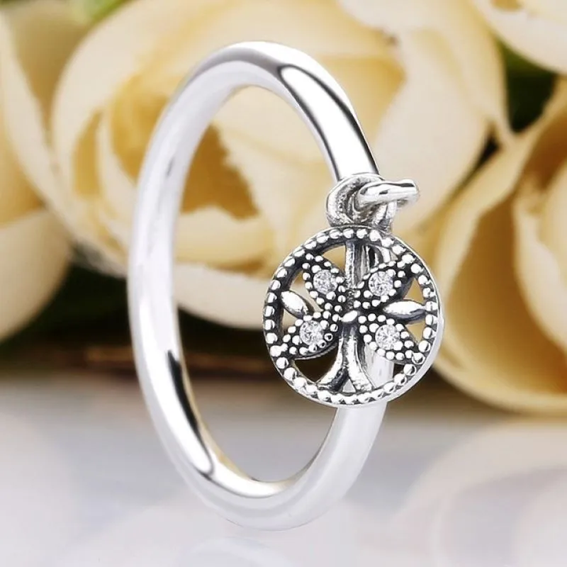 

Authentic 925 Sterling Silver Tree Of Love With Crystal Rings For Women Wedding Party Europe Fashion Jewelry