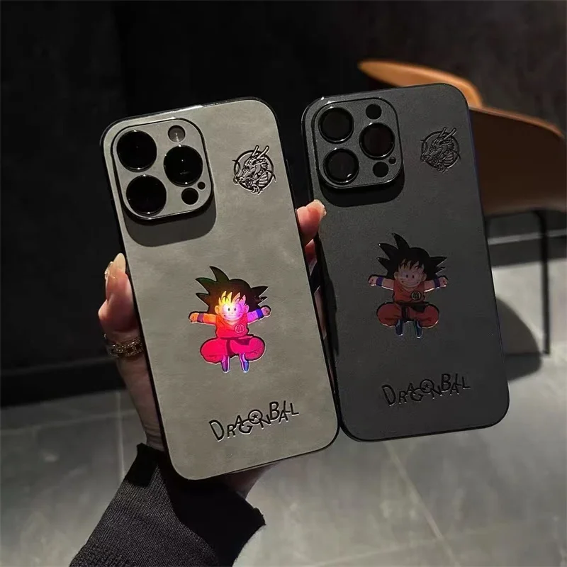 Фото Милый чехол для телефона с аниме Dragon Ball Laser для iPhone 11, 12, 13, 14, 15, 16 Pro Max Plus, кожаный чехол с тиснением из мультфильма Сон Гоку №1