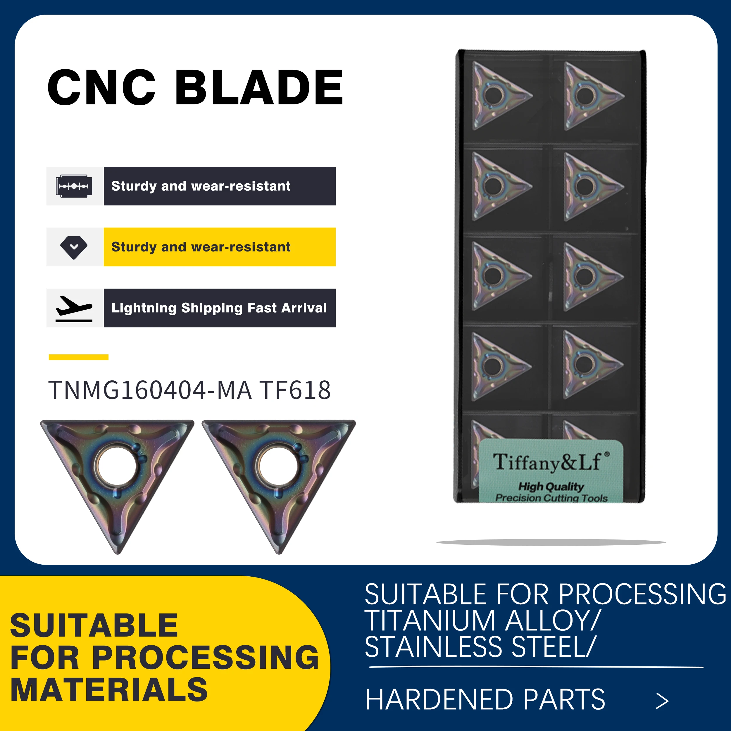 

TNMG160404-MA TF618 TNMG160408-MA MS CNC Lathe Colorful Carbide Inserts Wear-Resistant External Turning Tools,For Hardened Steel