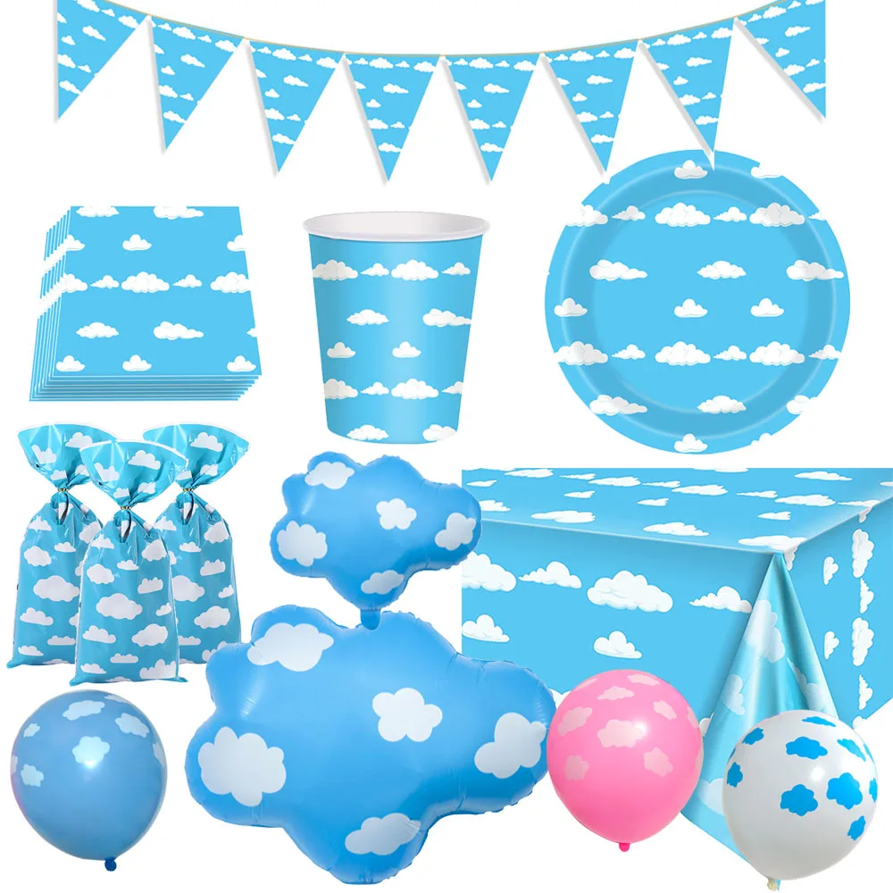 

Синее небо белые облака принадлежности для дня рождения одноразовая посуда скатерть облако воздушный шар Декор для дня рождения