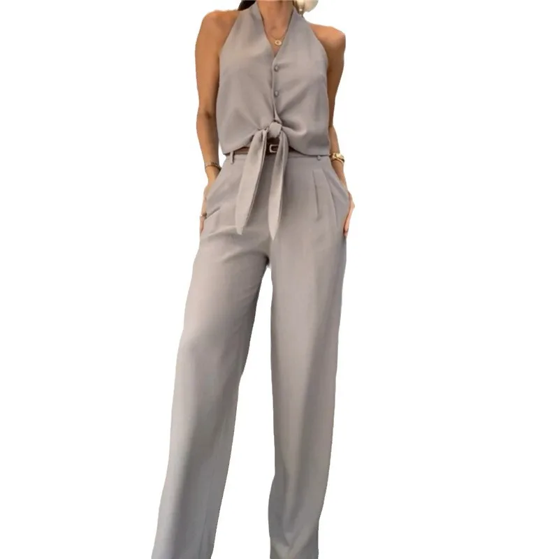 2024 Женские широкие брюки с высокой талией комплекты из двух предметов женская