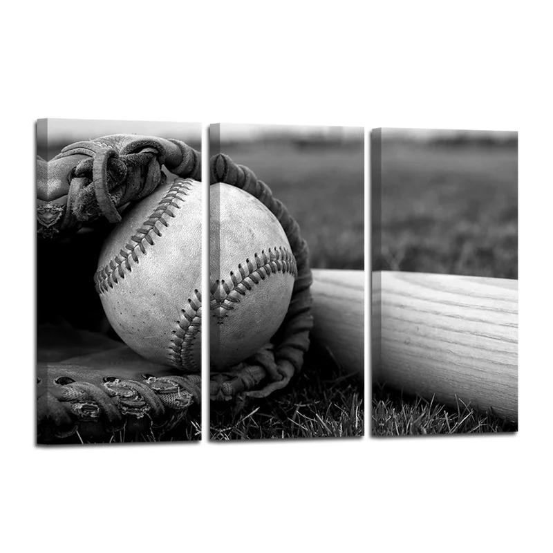 Бейсбольные и перчатки 3 шт. плакаты декор для комнаты черно-белый Принт холст