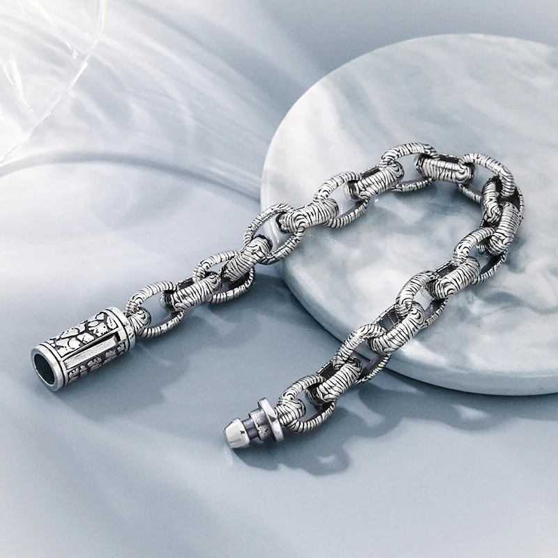 BOCAI S925 браслеты из стерлингового серебра для мужчин ретро-кольца с узором в виде