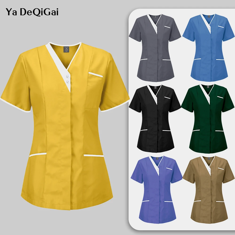 

Medical Scrub Tops With Buttons Hospital Clothes Nurse Doctors Blouse Dentistry Clothes Dental Clinic Pet Workwear Scrubs Shirts
