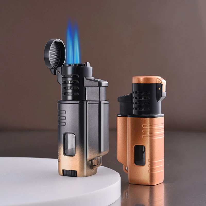 

The New Modern Three Straight Punch Simple Multi-color Turbo Windproof Lighter Inflatable Boutique Outdoor Cigar Accessories
