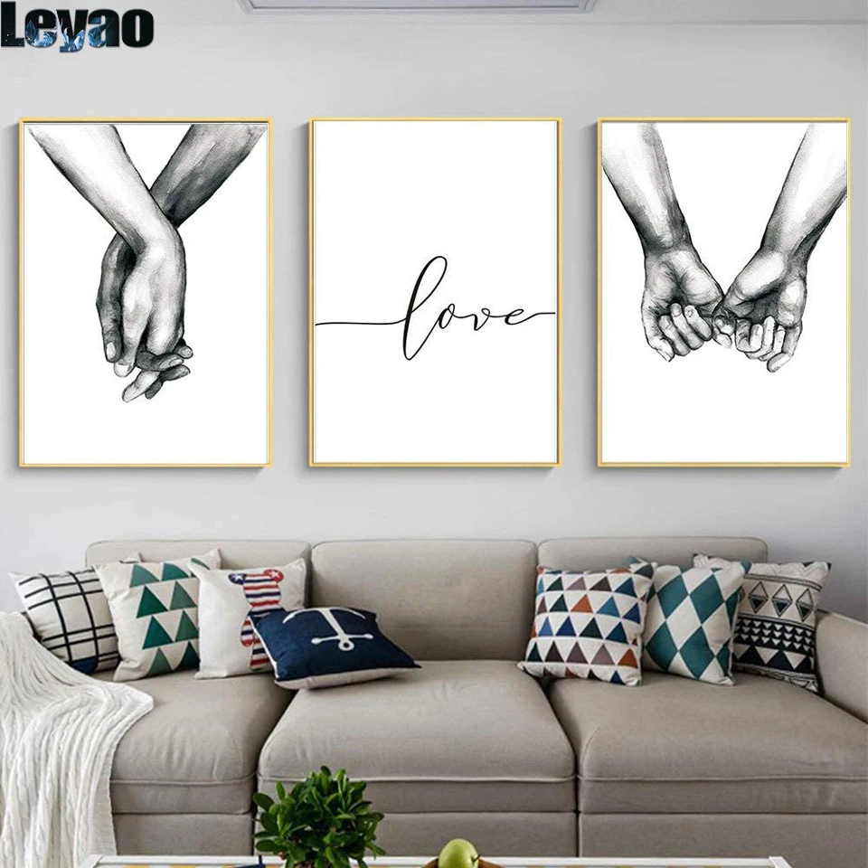 

Minimalist Diamond Painting Black and White Diamond Line Art Love Hand in Hand Love Sketch Diamond Embroidery Mosaic 3pcs/set