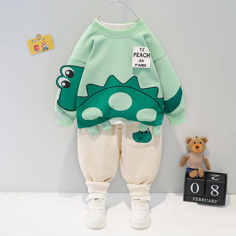 

2022 spring girl baby boy clothes set children's casual wear children's holiday clothes autumn cartoon long-sleeved T-shirt pant