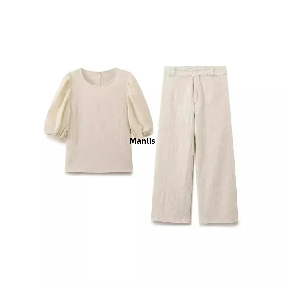 2024 новый стиль винтажная рубашка с пышными рукавами и вышивкой расклешенные