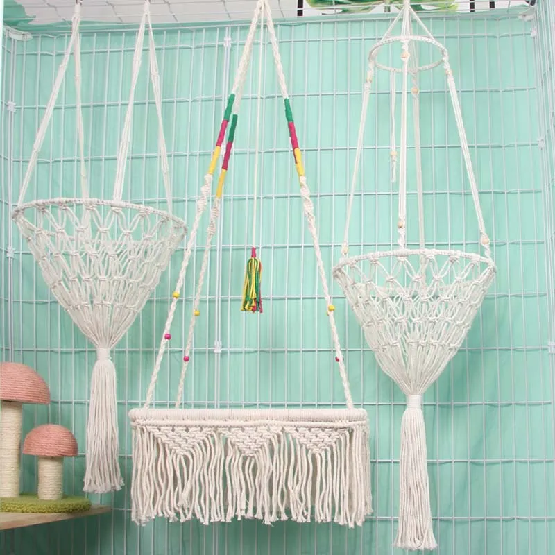 

Hand-woven Summer Cat Hammock Bohemian Style Cotton Rope Hanging Swing Bed Sleeping Basket for Kitten Kitty House Pet Supplies