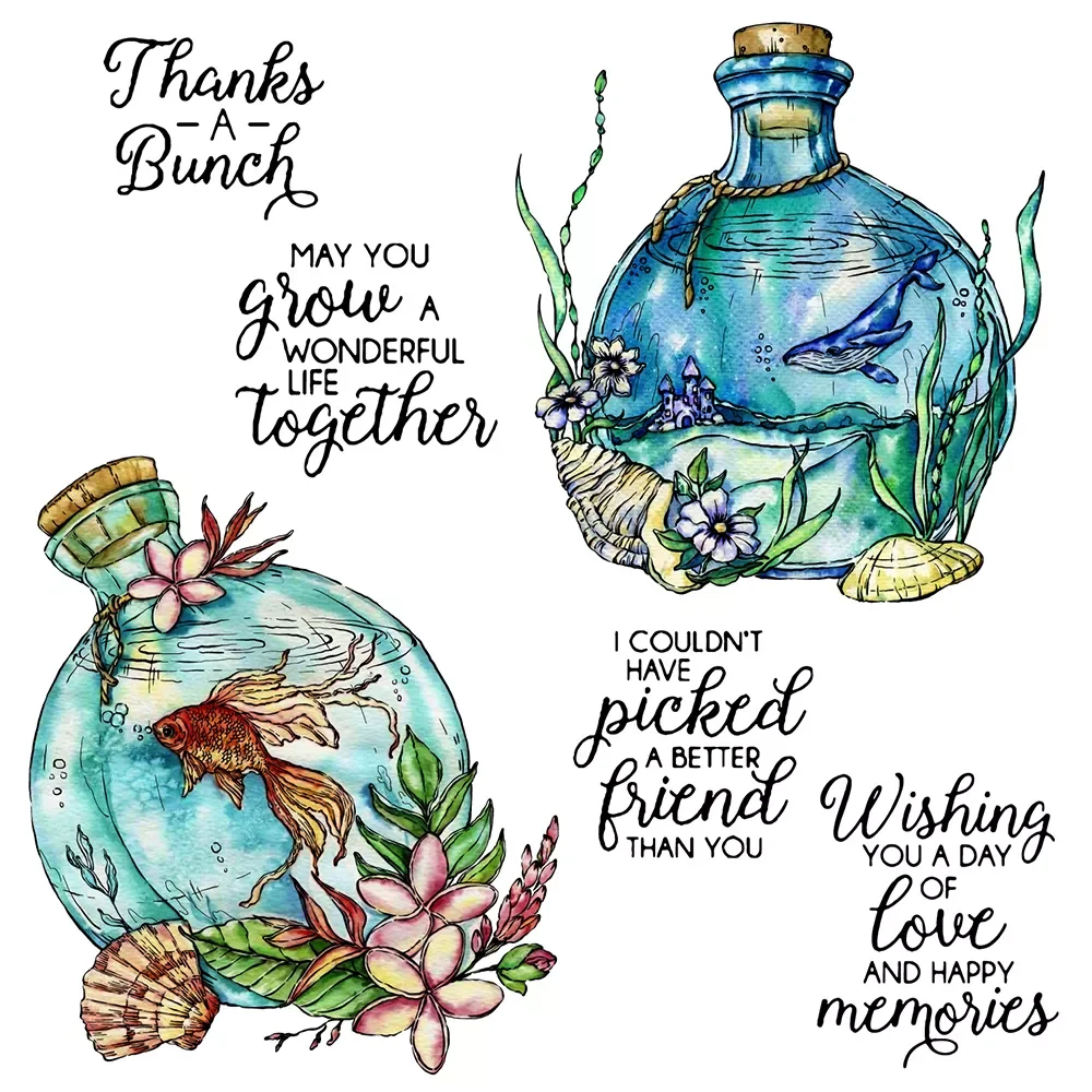

Fish Metal Cutting Dies Clear Stamp Marine Eco Bottle Scrapbooking Decor DIY Cut Dies Silicone Stamps For Cards Diary