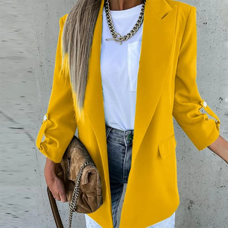 

2022 Elegant Ladies Commuter Solid Color Suit Short Slim Fit Blazer Top Casual Long Sleeve For Women