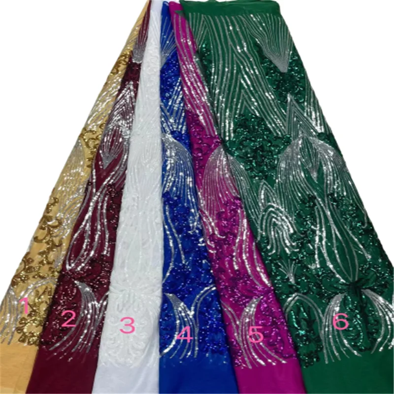 

Latest French Tulle Lace Fabric High Quality Embroidery Sequins African Lace Fabric 5 Yards For Nigerian Wedding Asoebi