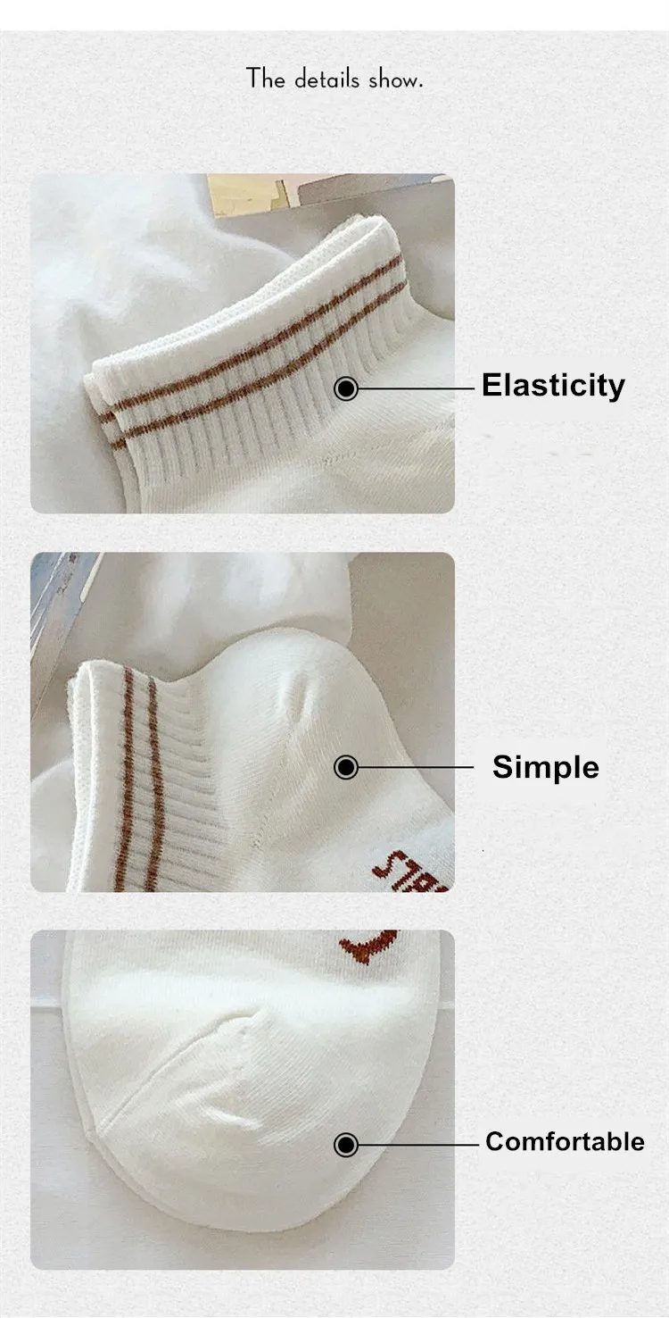 Yasuk All Season Women's Fashion Soft Print Stripe All-Match Lovely Girl Casual Comfortable Socks 5Pcs Smile White