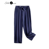 crepe de chine silk harlan pants womens summer navy blue bow tie loose 100 natural mulberry silk nine point casual pants