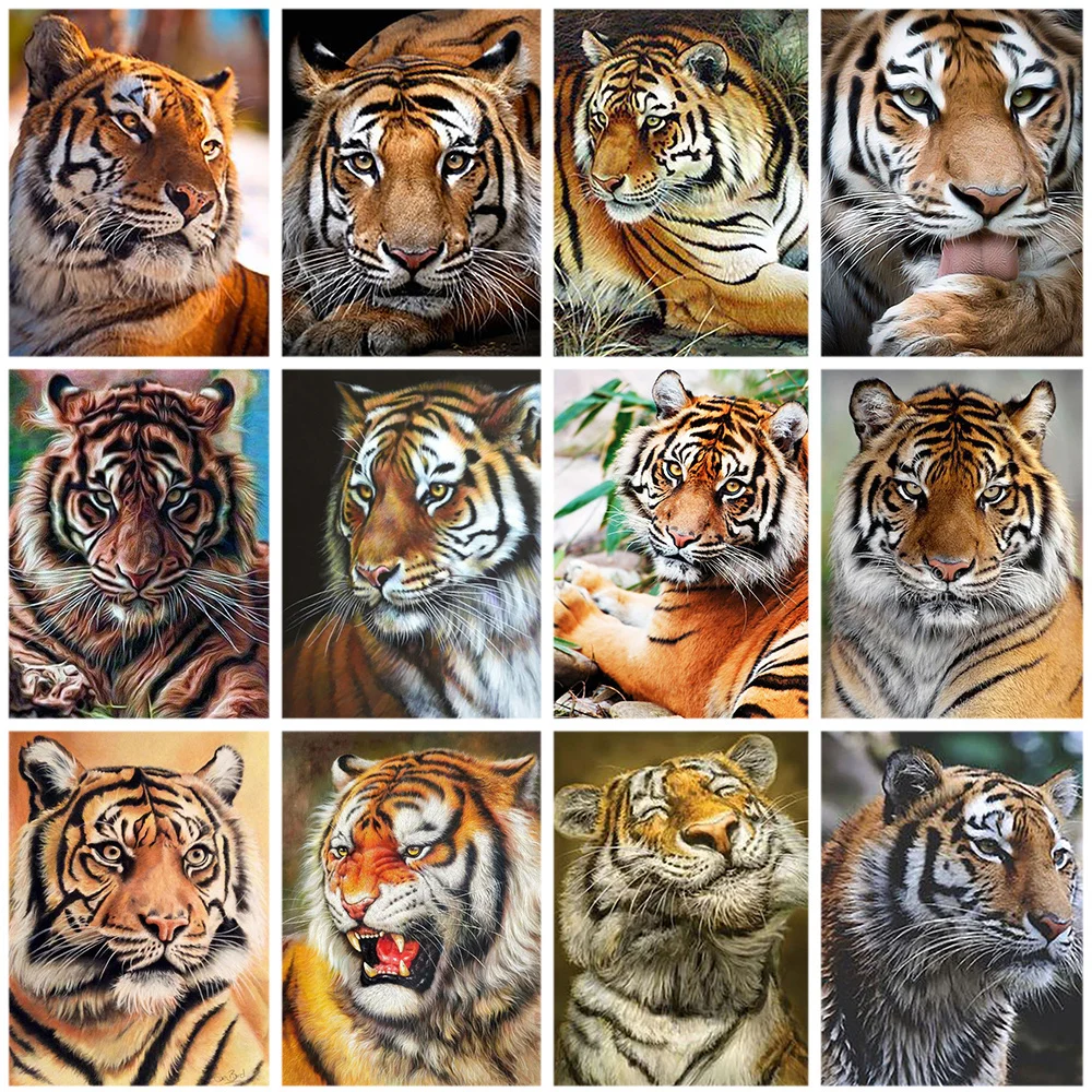 

5D DIY Diamond Painting Cross Stitch Animal Tiger Pattern Round Rhinestone Mosaic Art Diamond Embroidery Decoration Gift