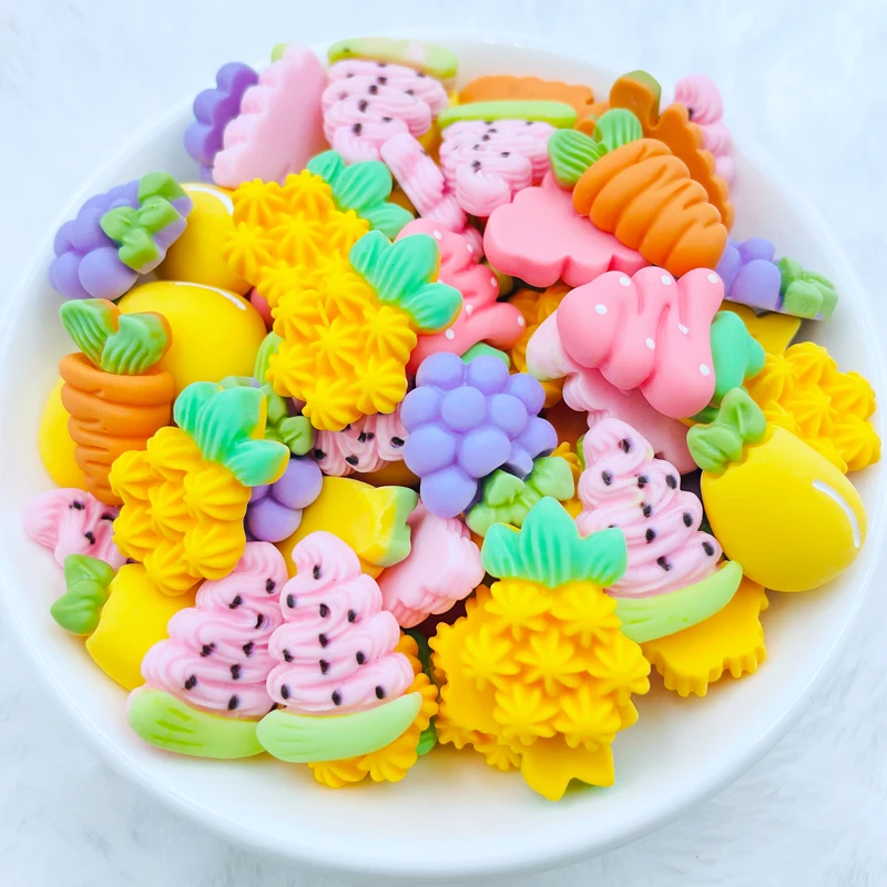 

10 Pcs New Mini Cartoon Fruits Pineapple Flat Back Resin Cabochon Scrapbook Kawaii DIY Embellishments Decorate Accessories F56
