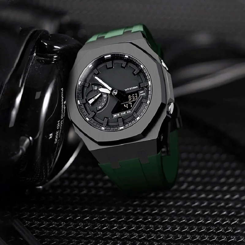 4rd Modification Kit for Casioak GA2100 Mod Kit Stainless Steel Case Screws Watch Band for GA-2100/2110 Metal Bezel Rubber Strap