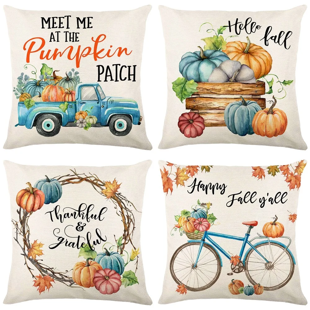 

2022 Happy Thanksgiving Home Party Decorative Pillowcase 45x45 cm Cushion Cover Autumn Pumpkin Pickup Printed Decor Pillow Cover