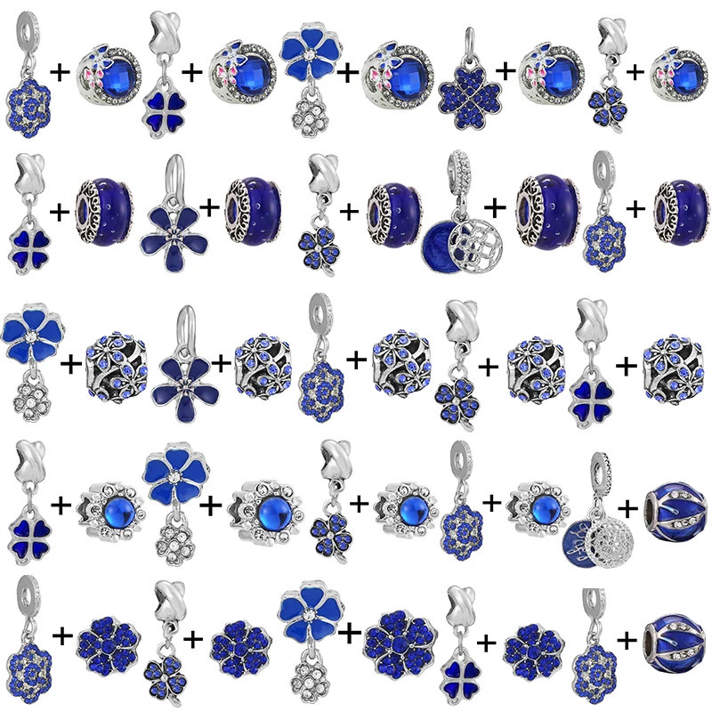 

2 шт./Лот синий Клевер на удачу, шармы, бусины, Подвески, подходят для оригинальных браслетов Pandora, ожерелья для женщин, изготовление ювелирны...