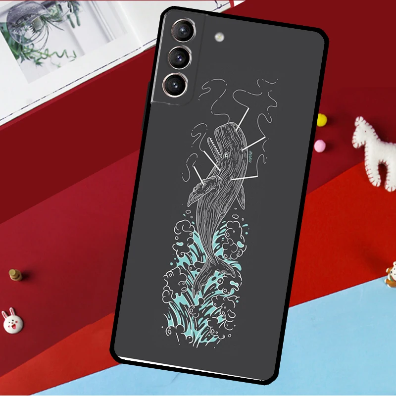 Чехол для телефона Samsung Galaxy S26 S25 S24 S22 S23 Ultra Plus S20 S21 FE S9 S10 S25 FE с дизайном «Волны и киты» (art.: 3920db4123d67) - 3920db4123d67