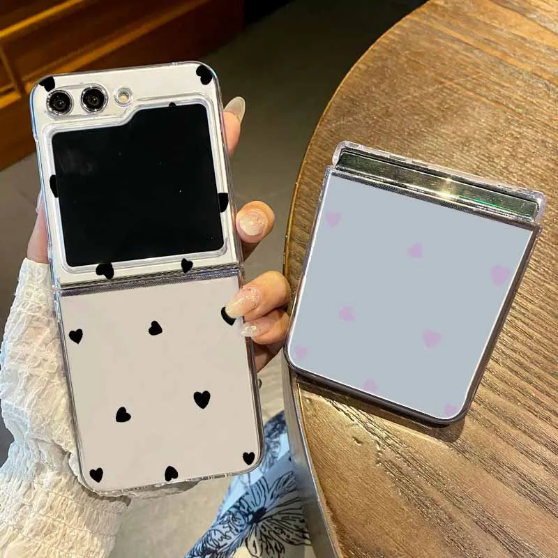 Чехол для телефона в простом стиле с сердечками Samsung Galaxy Z Flip6 Flip5 Flip4 прозрачный