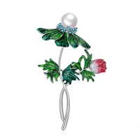 tulx enamel rose flower brooches for women lady rhinestone pearl flower brooch pins weddings banquet jewelry