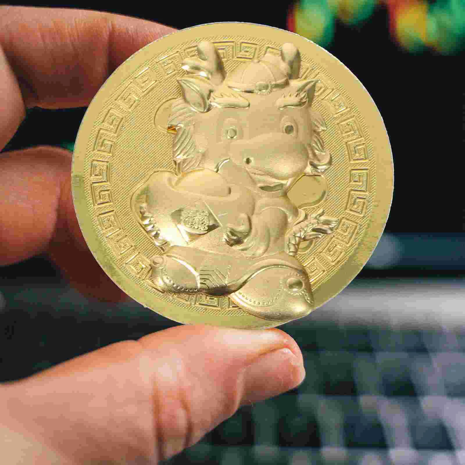 

12 Sets Memorial Gift Souvenir Coins Year Dragon Commemorative Lunar Calendar New Metal Golden Miss Chinese Traditional 2024